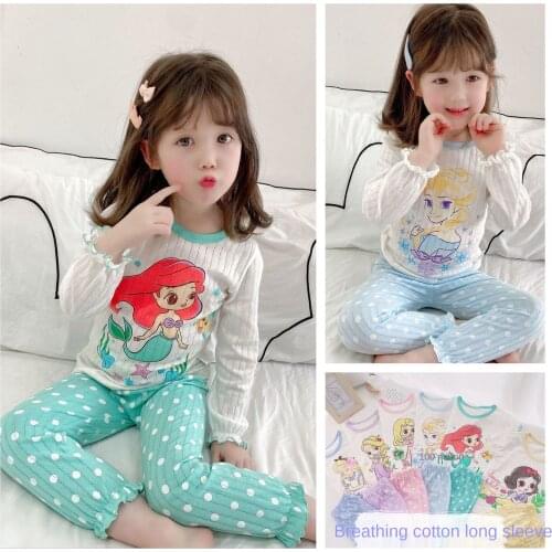 2021 Childrens Clothing Spring and Summer New Home Service Long-sleeved Aisha Suit Polka Dot Princess Cartoon Pajamas Suit