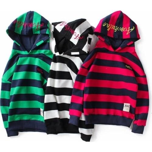 Autumn New 4-13Years Children Clothes Boys Hooded Long Sleeve Cotton Sweater For Kids Stripe Hoodies Teens Tops 6911