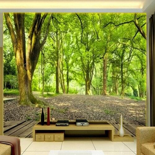 Green Forest Trees Photo Mural For Bedroom Living Room TV Sofa Background Wall Non-woven Straw Texture Customize 3D Wallpaper