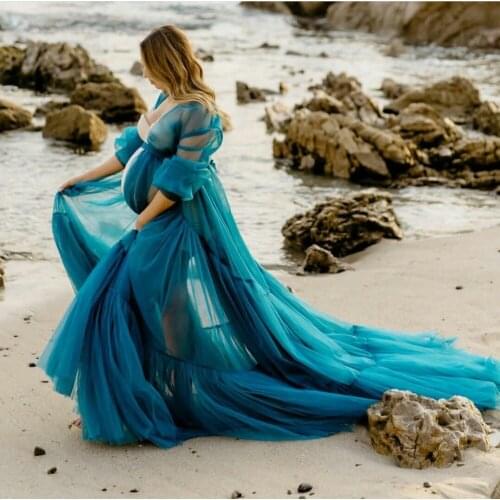 Custom Lush Maternity Dress for Photoshoot robe de soiree Tulle Bathrobe Sexy Sheer Full Sleeve Evening Dresses Baby Shower Robe