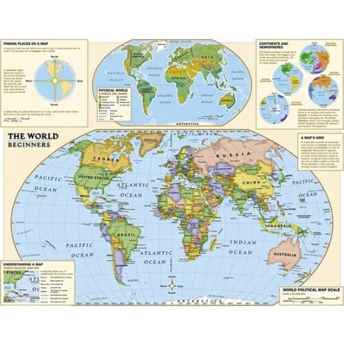 Physical World Map 150x100cm Non-woven Foldable Map With Detailed Label Without National Flag For Beginner