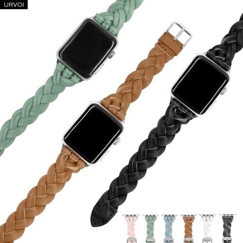 URVOI braided leather band for Apple Watch series 6 SE 5 4 3 2 1 woven strap for iWatch genuine leather classic design buckle