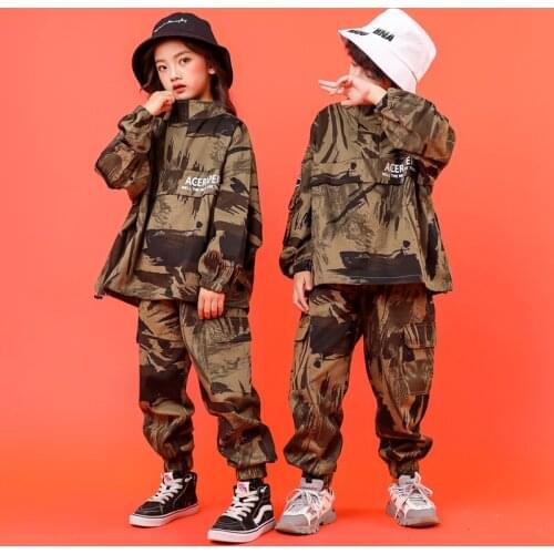 Kids Hip Hop Clothing Camouflage Jacket Coat Top Pullover Casual Pants For Girls Boy Jazz Dance Costume Clothes Streetwear