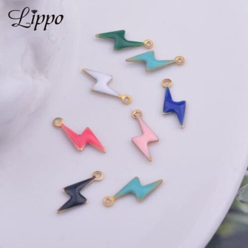 30pcs 5*14mm Copper Enamel Lightning Charms Both Side Enamelled Pink Green Black Pendant DIY Jewelry Earring Making