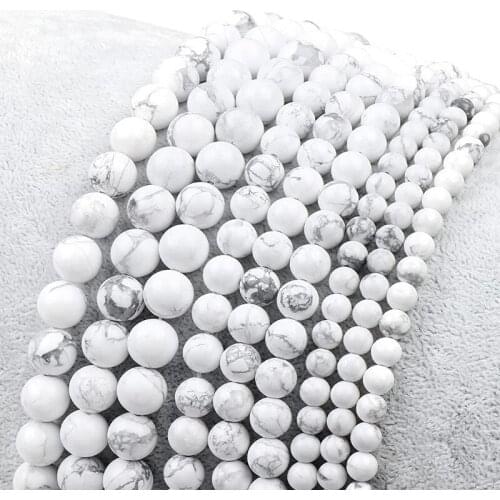 Natural White Turquoise Beads Gemstone Smooth Round Loose for Jewelry Making