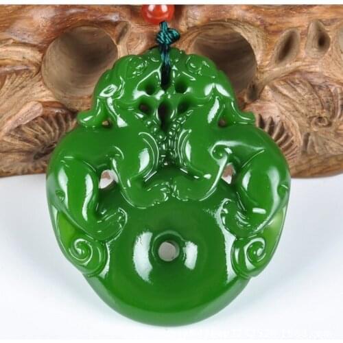Natural Nephrite Jades Green Pendant Hand Carved Hollow Lucky PIXIU Jades Pendant Necklace for Men and Women Dropship