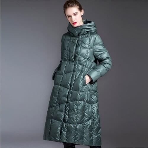New Winter Women Long Down Jacket green Fashion long Coat Women Coats Plus Size White Duck Down Hooded black clothes Outerwear