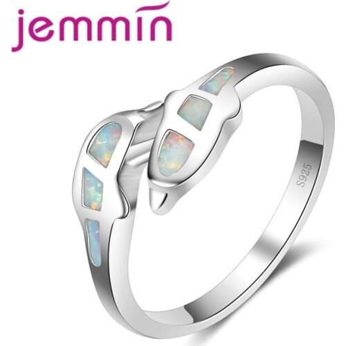 New Fashion Dolphin Opal Rings Fine Jewelry for Women Wedding Party White Fire Opal 925 Sterling Silver Ring