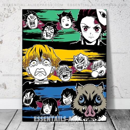 Tanjiro Zenitsu Inosuke Demon Slayer Trio Kimetsu no Yaiba Poster Canvas Wall Art Painting Decor Bedroom Home Decoration Prints