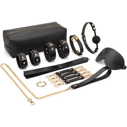 Supplies Bdsm Restraints Couples Sexy Handcuffs Bundled 9 Pieces Set Sp Leather Pat Collar Alternative Storage Set Adult Sex Toy