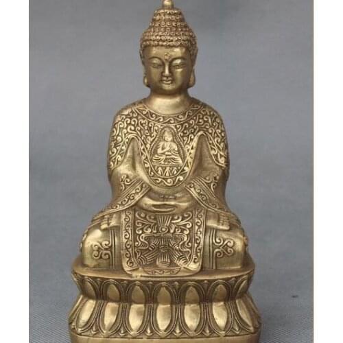 S1222 6" Tibet Buddhism Bronze Seat Lotus Shakyamuni Amitabha Buddha Sakyamuni Statue