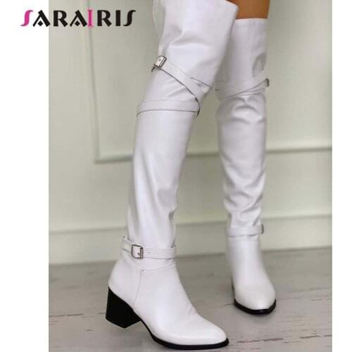 SaraIris solid Buckle non-slip Knee High Boots Women Fashion Chunky Design Spring Autumn Boots Ladies Shoes