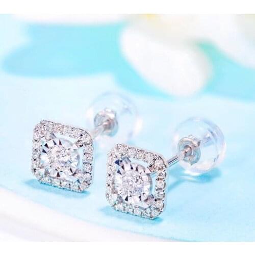 AEAW 0.1ct/ pair Round Brilliant cut Jewelry Round Diamond Earrings Stud Solid 18k white gold