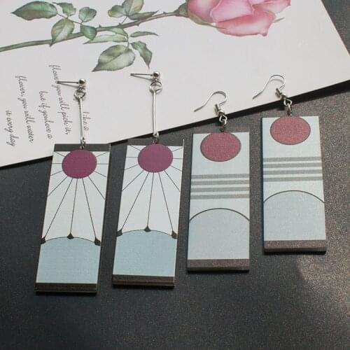 MeetLife Demon Slayer Earrings Kamado Tanjirou Shinobu Dangle Earrings Stud Hoop Clip On Earrings Cosplay Accessories