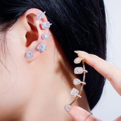 RAKOL Punk Shiny Fashion Asymmetrical Star Heart Shape Paved AAA Zirconia Classic Stud Earrings for Women Rose Gold RE02027K