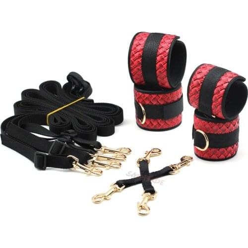 Smspade 2017 new arrival red PU under bed restraints set bondage restraints kit for adult bondage bed straps hogtied set