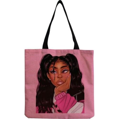 Afro Girl Print Handbag Pretty Tote Fashion Shoulder Bag High Capacity Shopping Bag Eco Reusable Travel Bag Portable Womens Bag