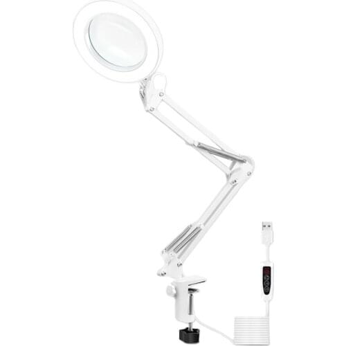USB Powered 5X Magnifying Glass With Led Light Table Clamp Magnifier for Reading