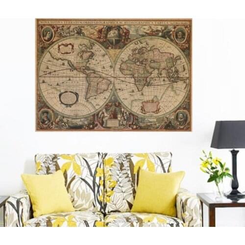 Vintage Kraft Paper Poster World Map Great Building Wall Sticker Art Craft Map Bar Cafe Decor 71x50cm