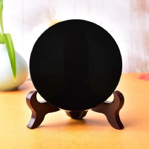 Natural Black Obsidian Stone Circle Disk Round Plate FengShui Mirror For Home & Office Decor