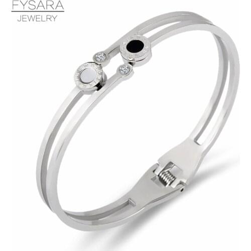 FYSARA White Shell & Black Double Circle Roman Numerals Bangles Luxury Famous Brand Cuff Bracelets For Women Valentines Gift