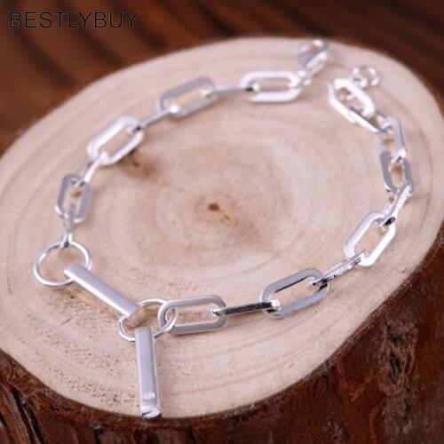 BESTLYBUY Genuine Real Pure Solid 925 Sterling Silver Bracelet Bangle for Women Jewelry Square Bead Female Hand Chain Band