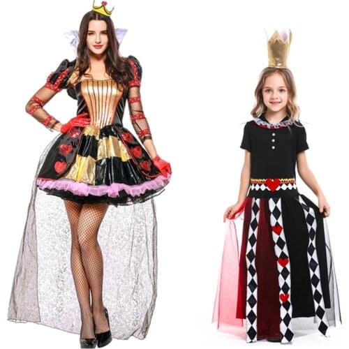 Alice In Wonderland Costume Queen of Heart Ladies Baby Girl The Red Queen Cosplay Women Fancy Dress Halloween Costume for Kids