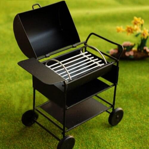 1:12 Miniature Iron Barbecue Grill Mini Garden Outdoor Trolley Square Oven Toy F3ME
