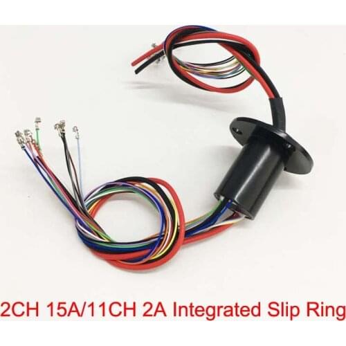1pc New Integrated Flange Waterproof Capsule Slip Ring 2CH 15A/11CH 2A Dia. 22mm 360° Rotation w Terminal
