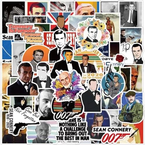 50pcs Actor Sean Connery Stationery Waterproof Sticker For Car Laptop PVC Backpack Home Decal Pad Bicycle Classic Toys Gifts