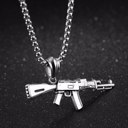 2018 Fashion AK-47 Gun Model Pendant Necklaces Silver Color Gold Black Color Jewelry Arms AK 47 Stainless Steel Pendant Necklace