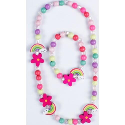 3Pcs/Lot New Kids Gifts Necklace Jewelry Cartoon Animal Girls Colorful Wooden Children Sweater Necklace Bracelet Wholesale
