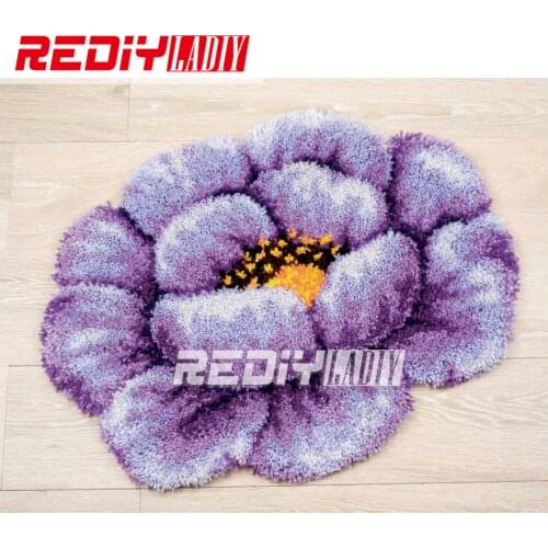 3D Latch Hook Rug Purple Poppy Flores DIY Needlework Unfinished Crocheting Rug Yarn Cushion Mat Home Decor Embroidery Carpet Rug