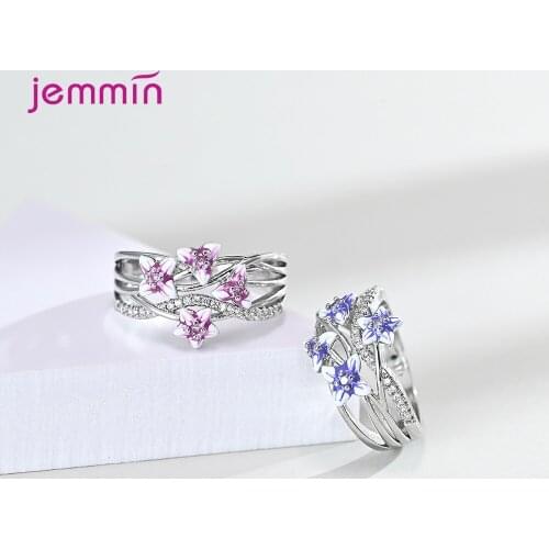 Romantic Flower Crystal Engagement Statement Rings For Women Girls 925 Sterling Silver Anniversary Gift Fashion Jewelry