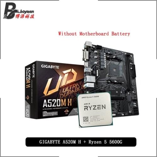 AMD Ryzen 5 5600G R5 5600G CPU + GIGABYTE GA A520M H Motherboard Suit Socket AM4 CPU + Motherbaord Suit Socket AM4 Without fan