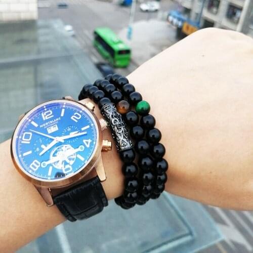 Natural black beaded bracelet set tiger eye stone bracelets for women beads pulseras men bileklik mens pulseira feminina