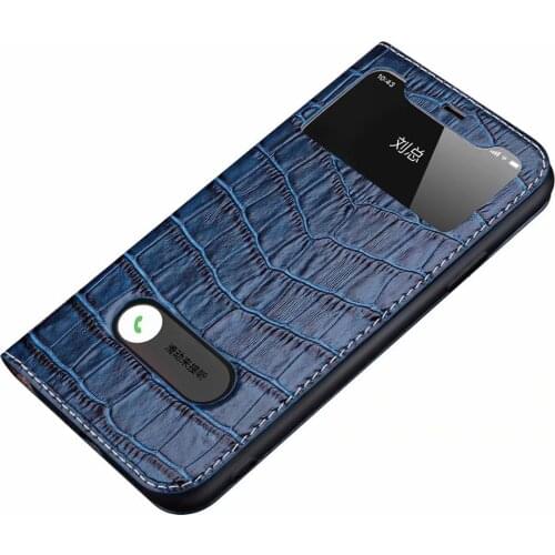 Real leather crocodile pattern Clear View Window Flip Cover Phone Case For iPhone 11 Pro MAX