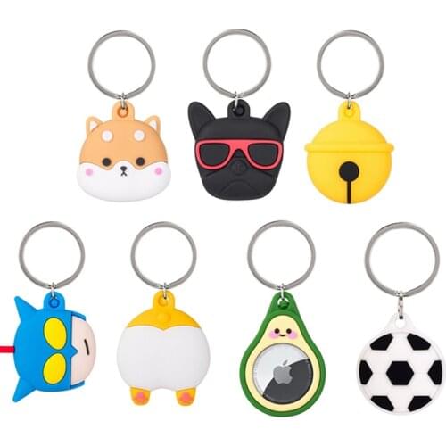 For AirTag Case Locator Cute Cartoon Dog Shark Soft Silicone Case For Apple AirTags Cover Tracker Dog Locator Keychain