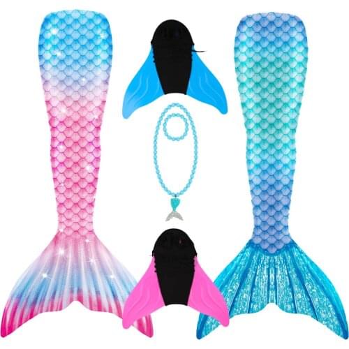 Girls Mermaid Tail Swimsuit Costume Fishtail Princess Skirt with Monofin Fin Kids Fishtail Children Swimwear Suit Summer Clothes