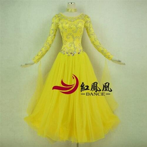 Long Sleeve Lycra Stretchy Dancing Costume Adult Waltz Ballroom Competition Dance Dress