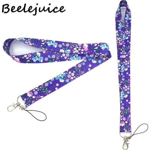 Purple Flowers Keychain Lanyards Id Badge Holder ID Card Pass Gym Mobile Phone Badge Holder Key Strap Webbings Ribbons Gifts