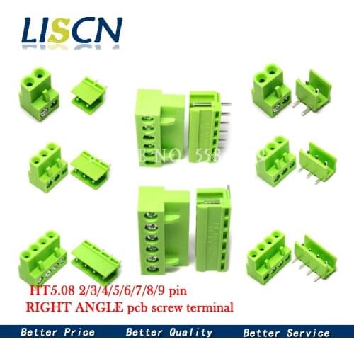 10SETS HT5.08 2/3/4/5/6/7/8/9 pin RIGHT ANGLE pcb screw terminal block connector 5.08MM pitch PLUG + Straight PIN HEADER SOCKET