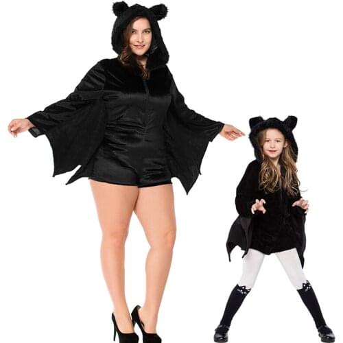 Adult Halloween Costumes Black Bat Vampire Performance Clothing Hooded Carnival Festival Child Women Party Cosplay Dress XXXL