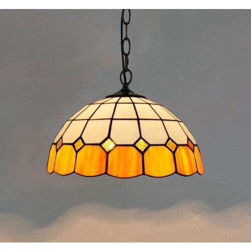 Bedroom Orange Hanging Lamp 30cm Lamps European-Style Simple Mediterranean Creative Tiffany Colored Glass Retro Restaurant Light