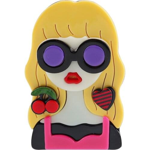 New Trendy Sweet Cute Glasses Girl Acrylic Brooches for Women Handmade Lovely Cartoon Badges Brooch Lapel Pins Fashion Jewelry