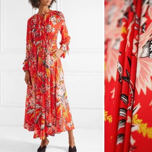1 Meter Printed Crepe De Chine Dress Large-flowered Fabric 16 Mum Wide Mulberry Silk