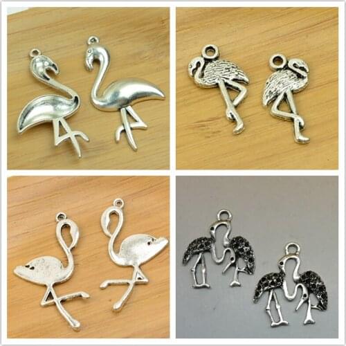 Flamingo pendant DIY alloy charm accessory wholesale antique silver animal bird shape free shipping top quality choker bracelet