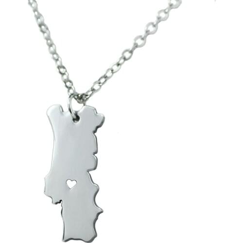 SUYEYI Portugal National Map Necklace Pendant Stainless Steel Silver Color Chain Necklaces Women Jewelry Gift