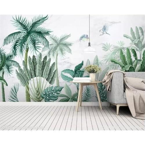 Custom wallpaper hand painted rainforest plants leaves flowers birds animals forest background home decoration 3d wallpaper