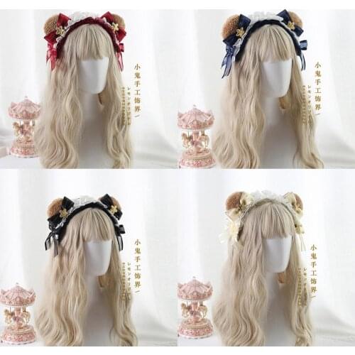 Astrologer Cat Crown Band Teddy Bear Headband Sweet Girl Lolita Cute Plush Bear Ear KC Hair Band Hairpin Women Cosplay Headdress